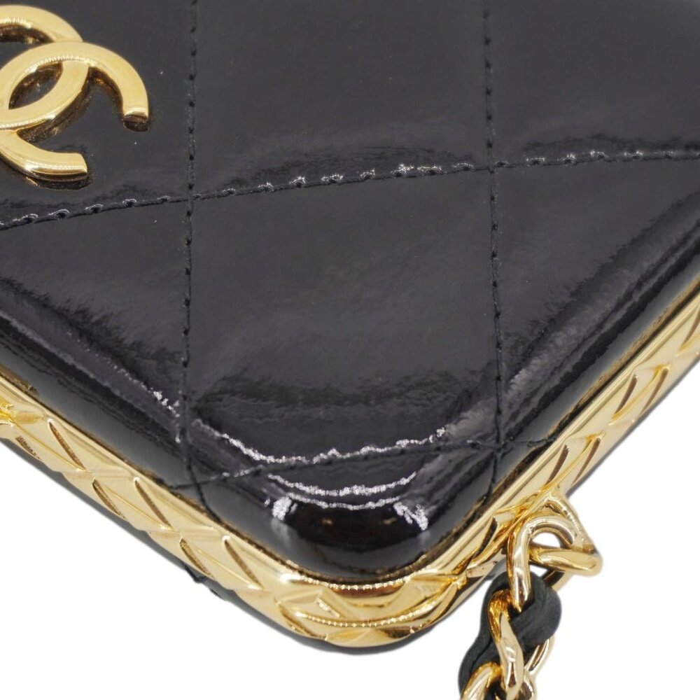Chanel  Framed Box Mini Quilted Patent Leather Chain Clutch Bag Black - Picture 9 of 14